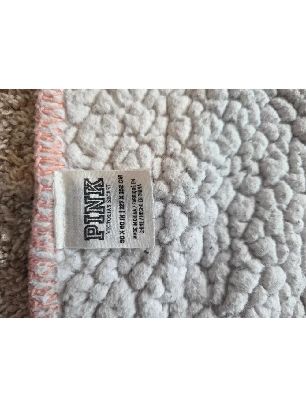 PINK Victoria's Secret Pink Camo Sherpa Throw Blanket 50x60 Varsity P Logo